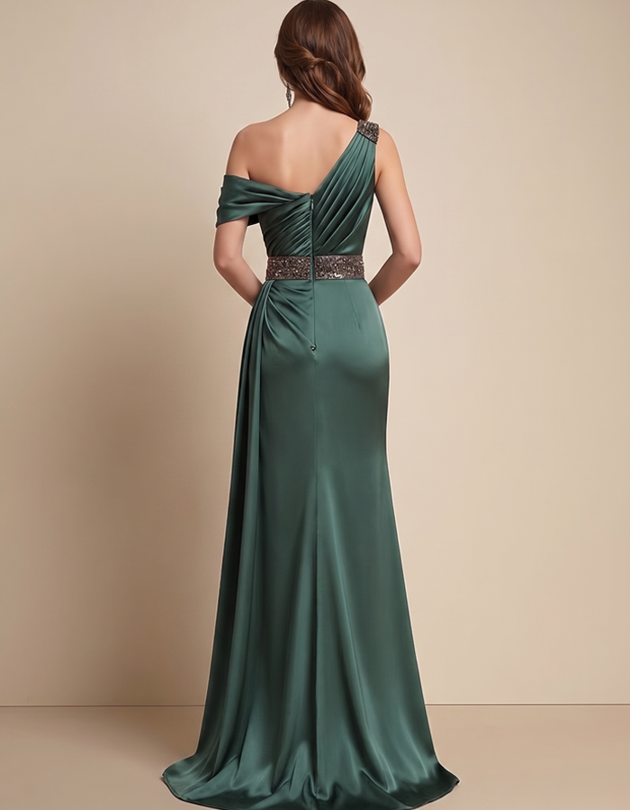 Multicolor Satin One-Shoulder Maxi Dress
