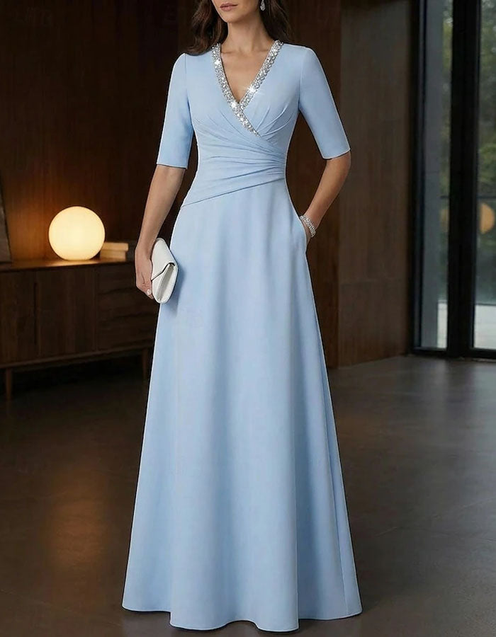 Solid Color V-Neck Sequins Maxi Dress