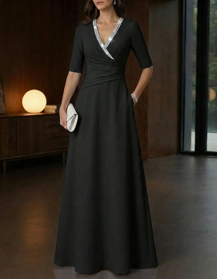 Solid Color V-Neck Sequins Maxi Dress