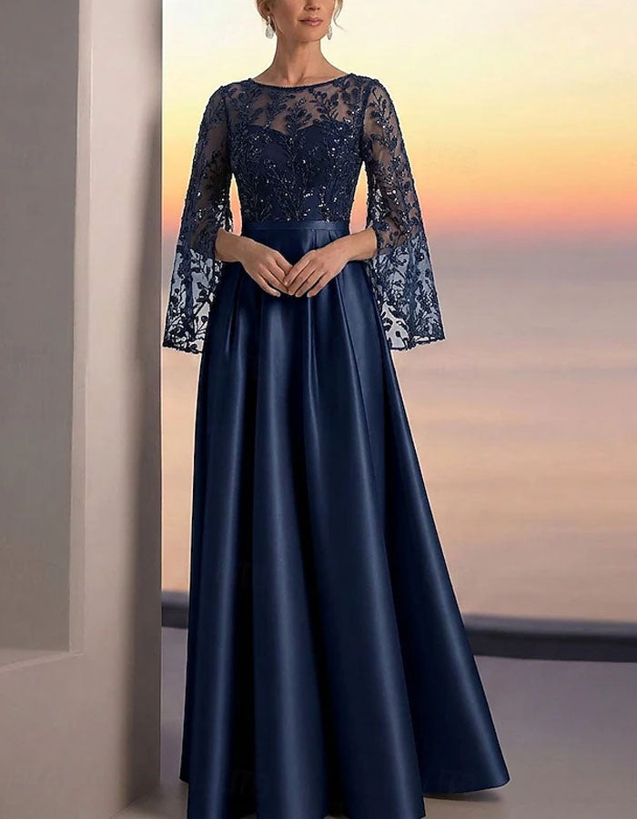 Solid Color Satin Gold Sequins Maxi Dress