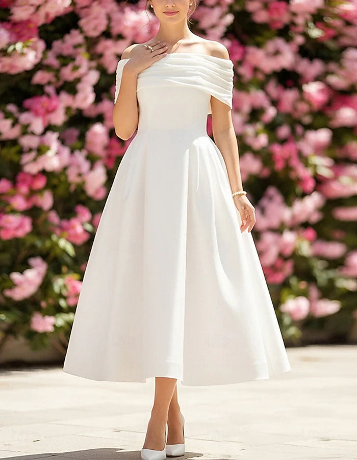 White Off Shoulder Midi Dress