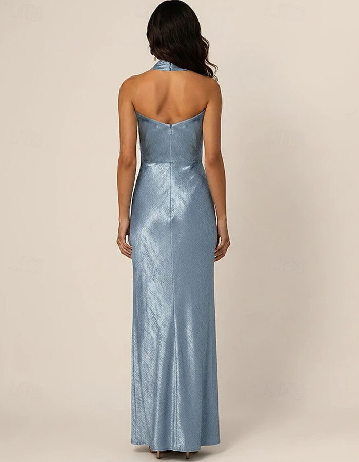 Solid Color Halter Neck Backless Maxi Dress