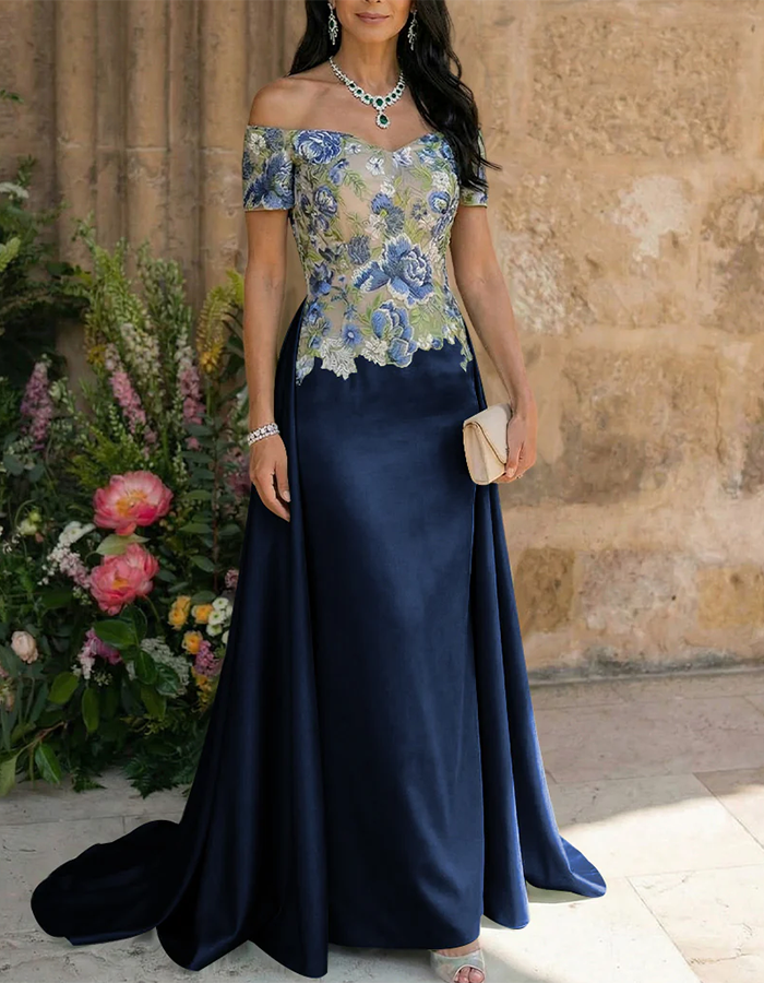 Sage Green Floral Embroidered Off-the-Shoulder Mermaid Maxi Dress
