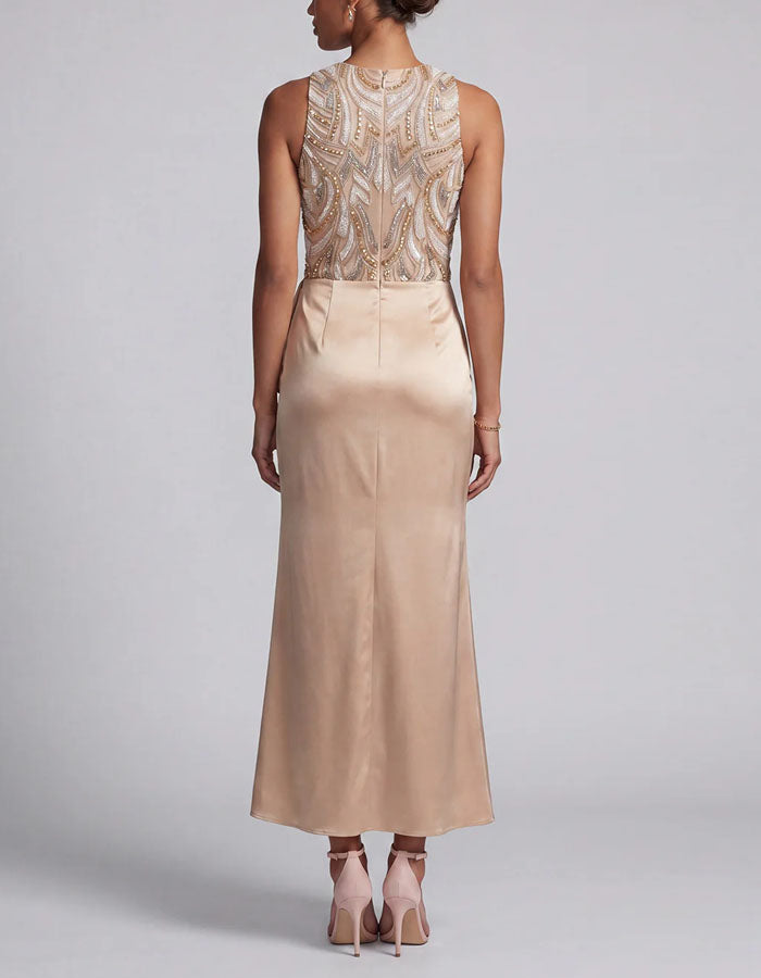 Champagne Satin Sequins Maxi Dress