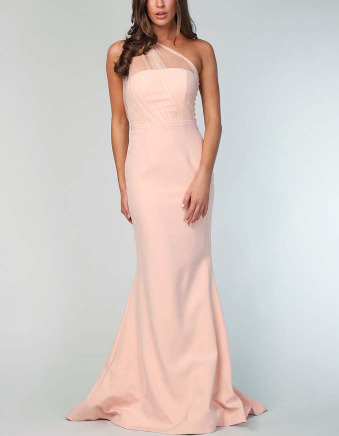 Pink One Shoulder Tulle Maxi Dress