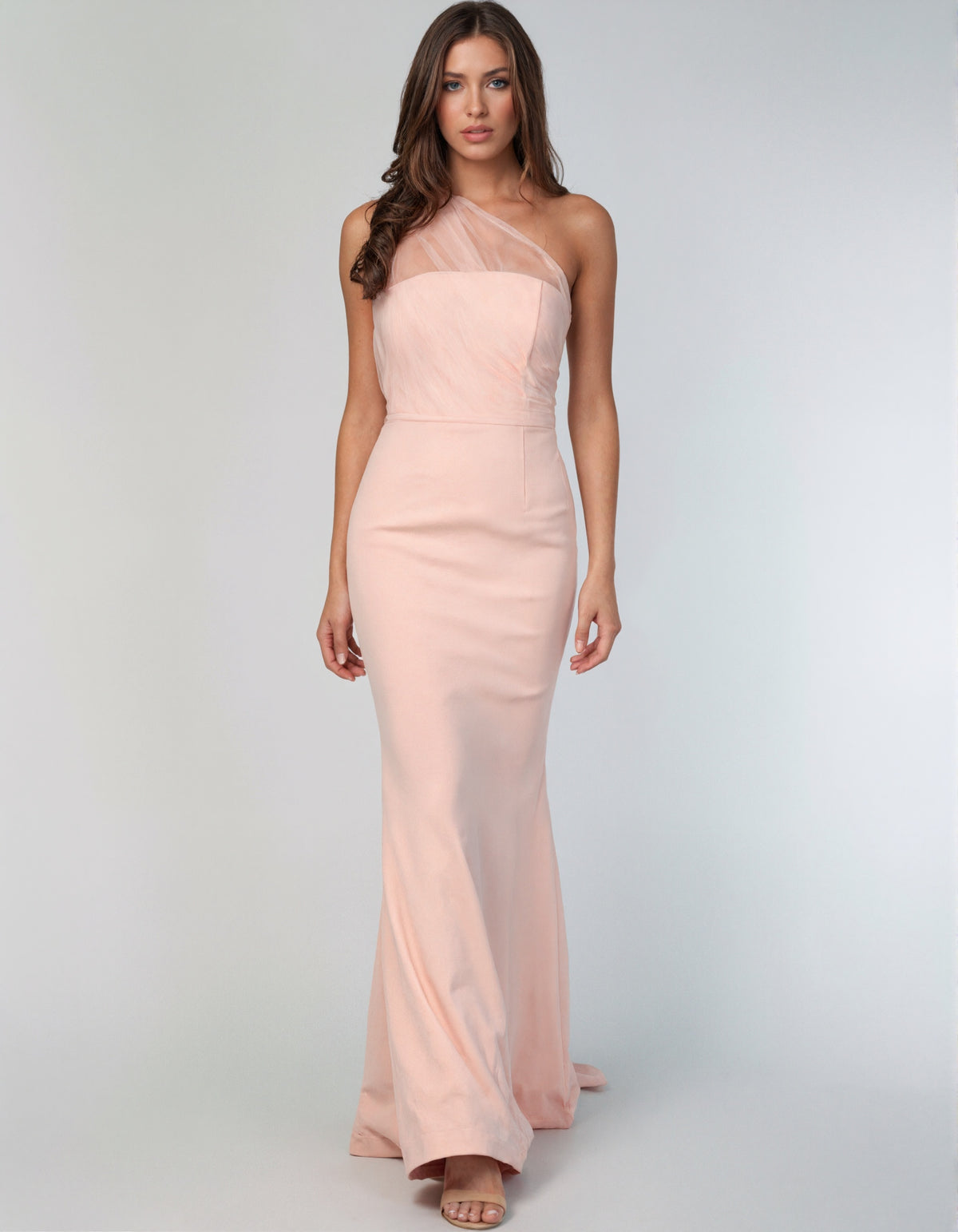 Pink One Shoulder Tulle Maxi Dress