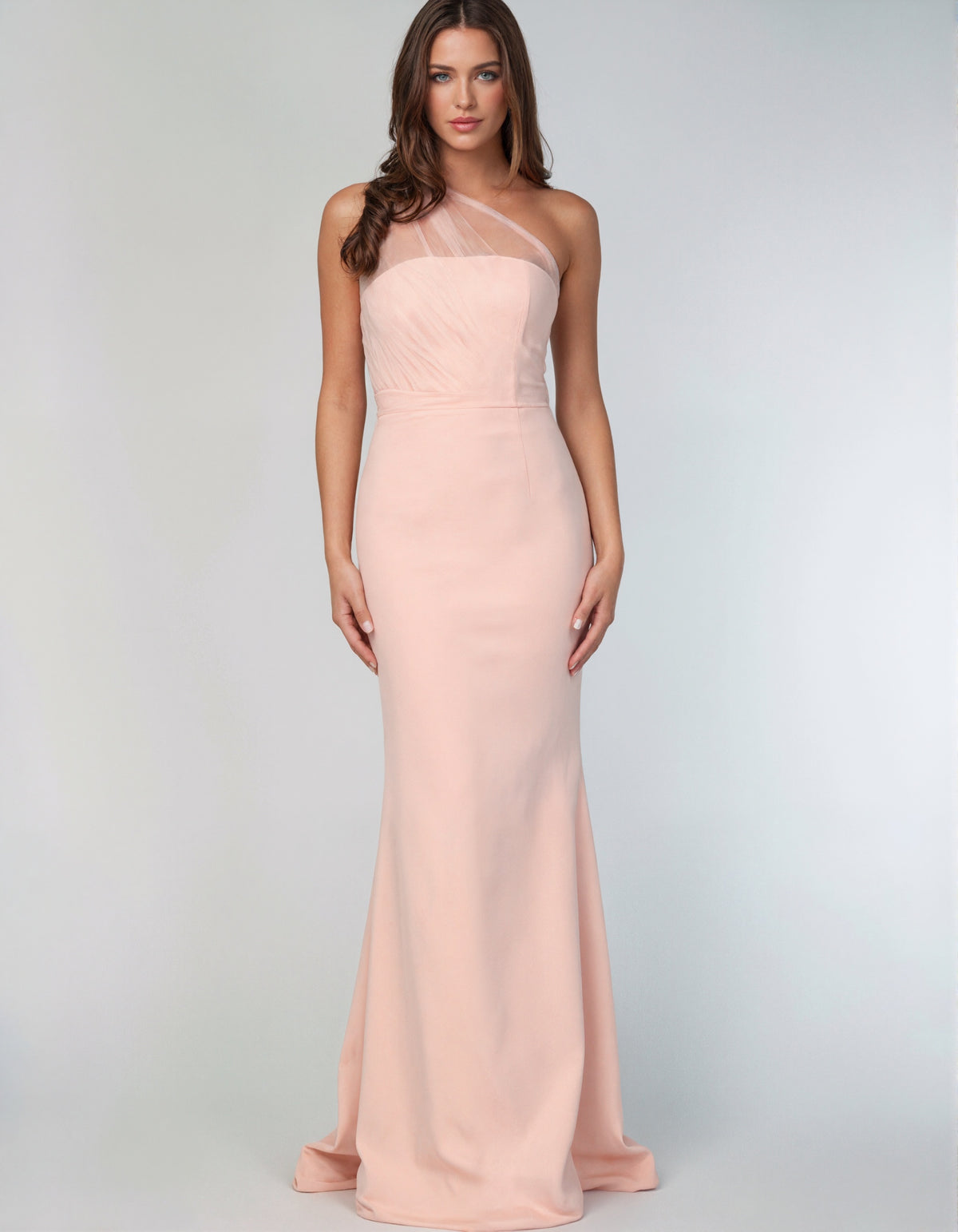 Pink One Shoulder Tulle Maxi Dress
