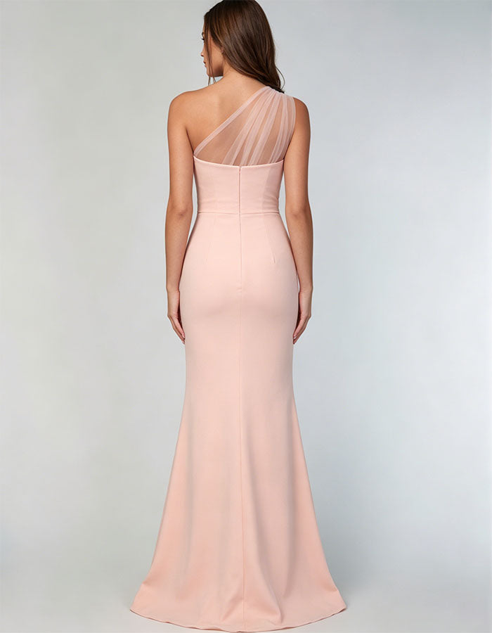 Pink One Shoulder Tulle Maxi Dress
