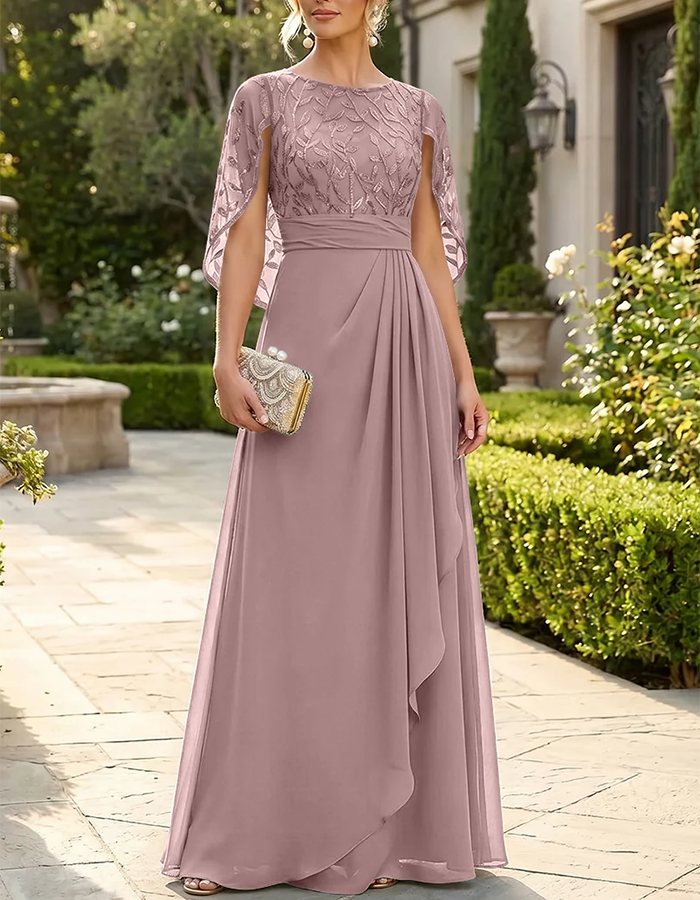 Dusty Blue Illusion Neck & Beaded Floral Mermaid Maxi Dress