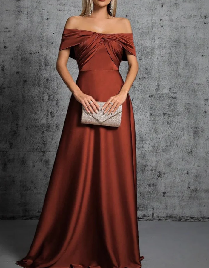 Satin Off-the-Shoulder Trousered Maxi Dress
