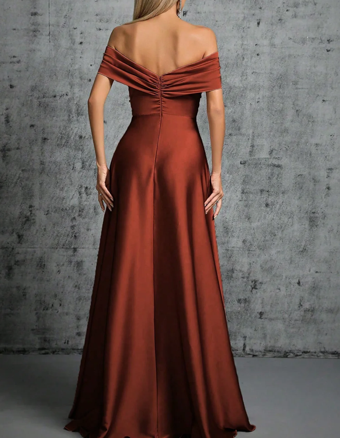 Satin Off-the-Shoulder Trousered Maxi Dress
