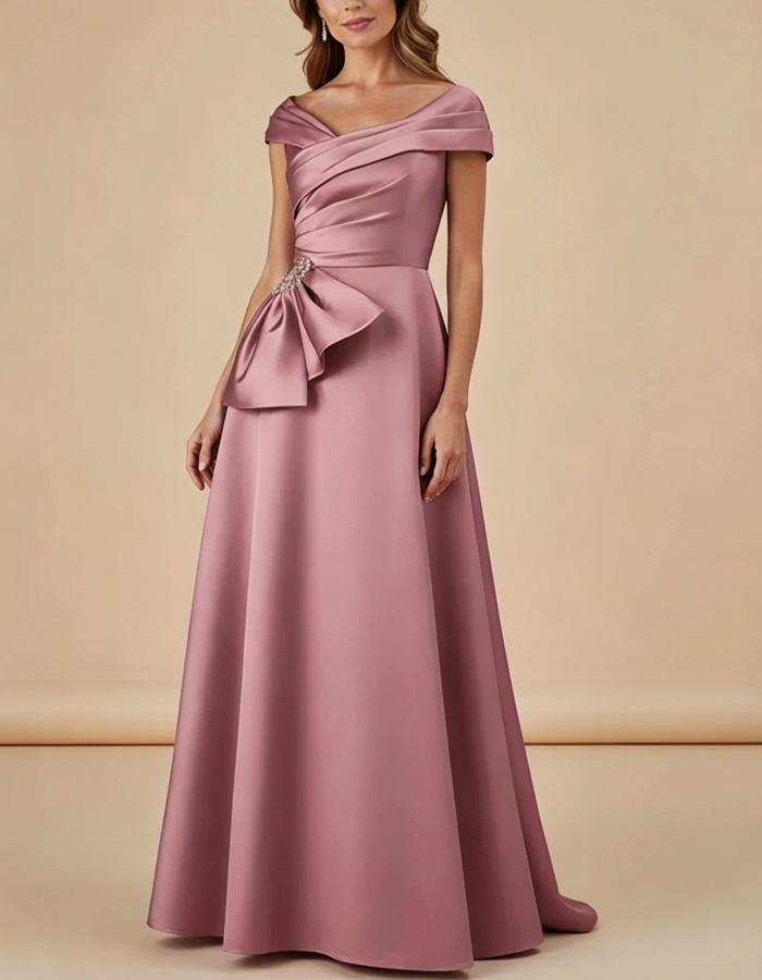 Off-the-shoulder Draped Satin Maxi Dress