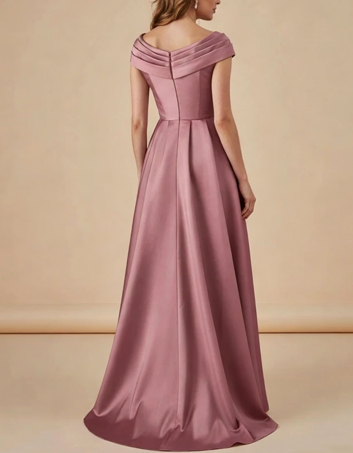 Off-the-shoulder Draped Satin Maxi Dress