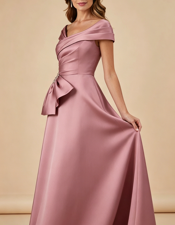 Off-the-shoulder Draped Satin Maxi Dress