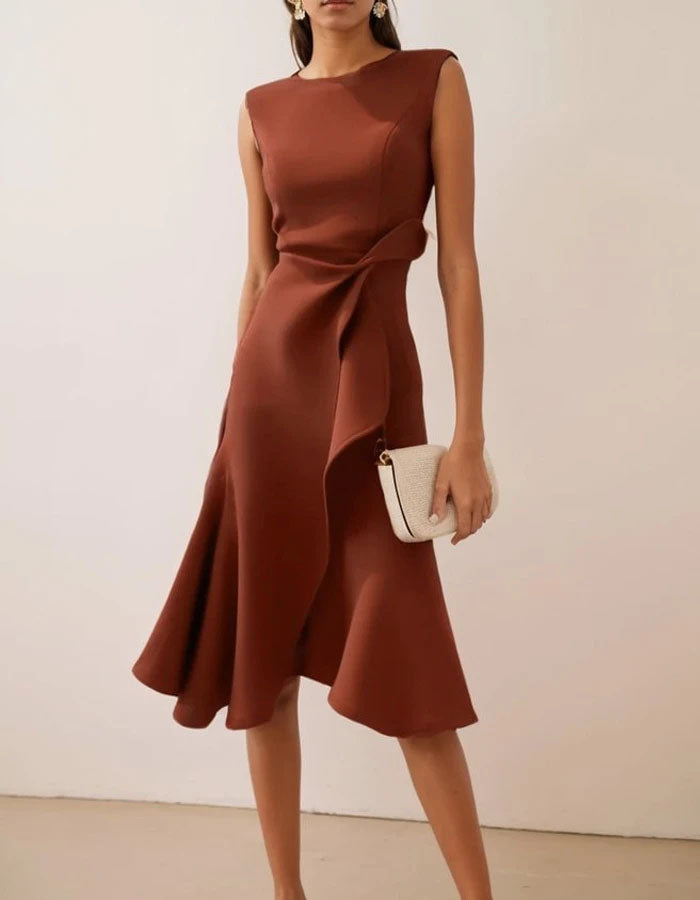 Round Neck Sleeveless Elegant Midi Dress