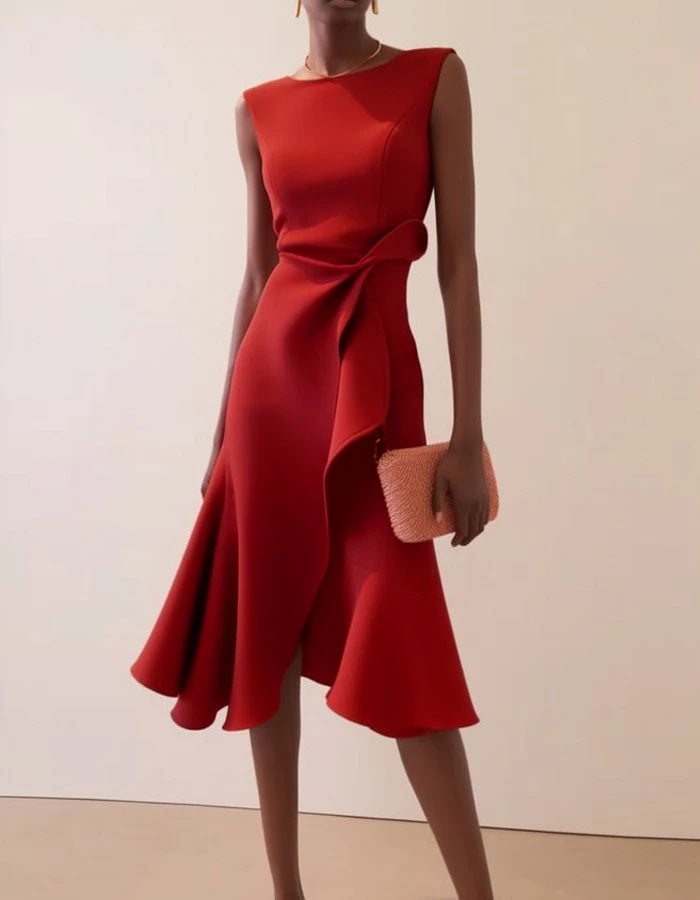 Round Neck Sleeveless Elegant Midi Dress
