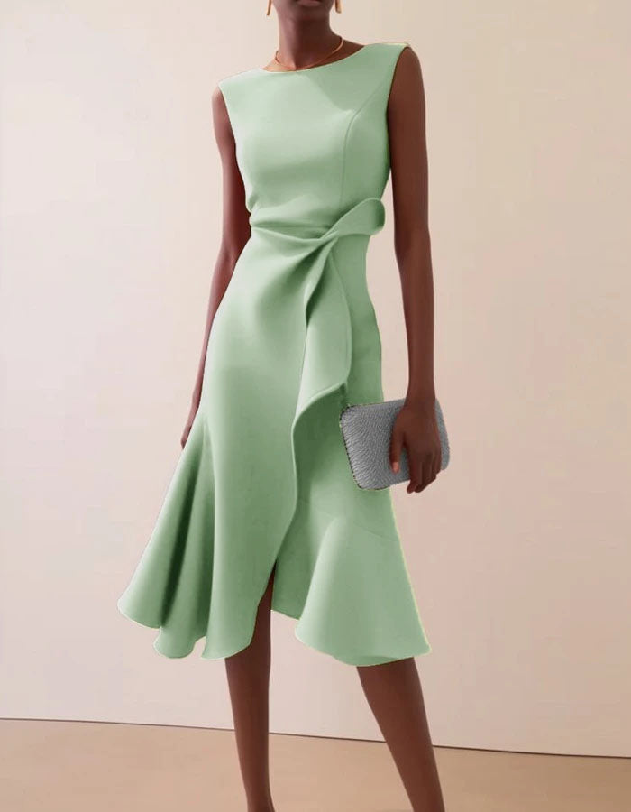 Round Neck Sleeveless Elegant Midi Dress
