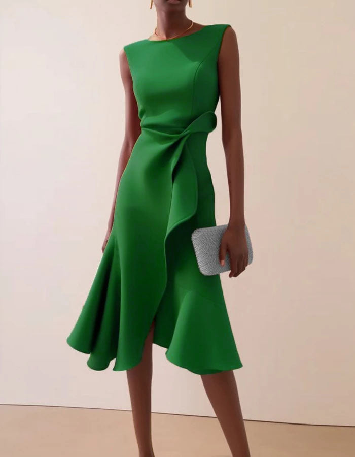 Round Neck Sleeveless Elegant Midi Dress