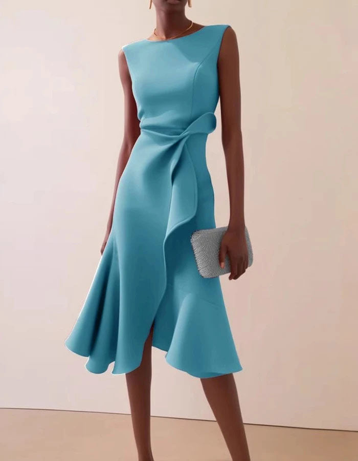 Round Neck Sleeveless Elegant Midi Dress