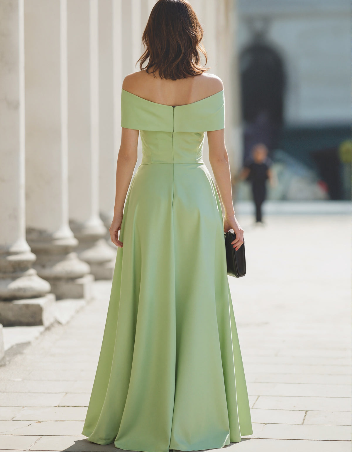Light Green Off Shoulder Satin Maxi Dress