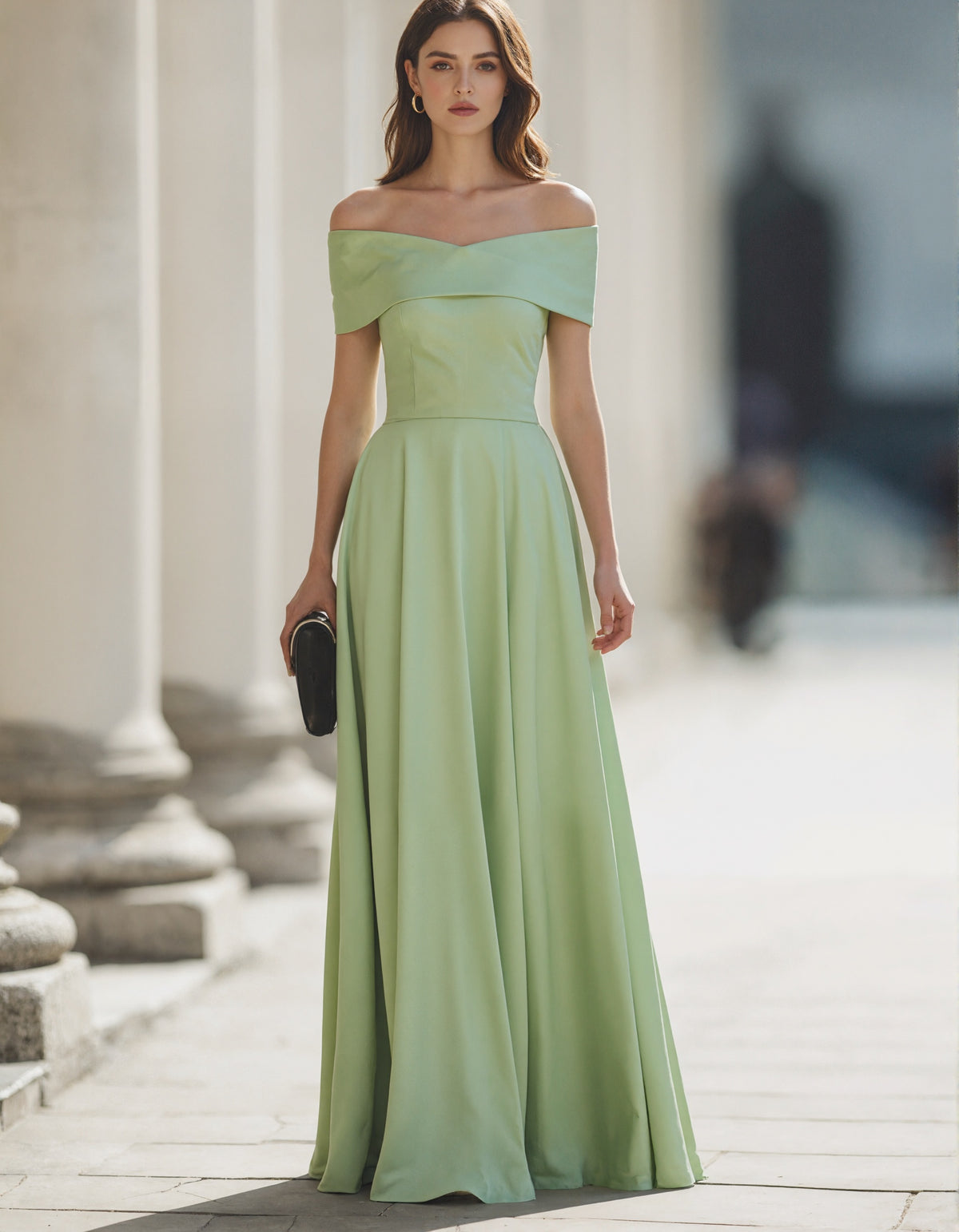 Light Green Off Shoulder Satin Maxi Dress