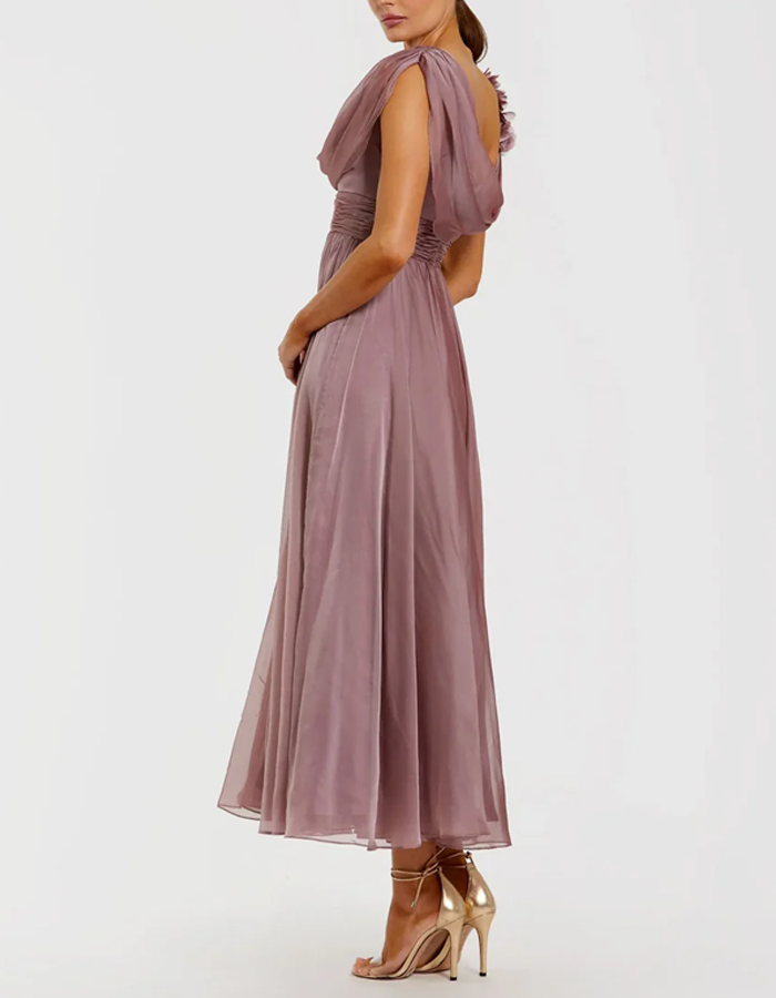 Asymmetrical Draped Chiffon Midi Dress
