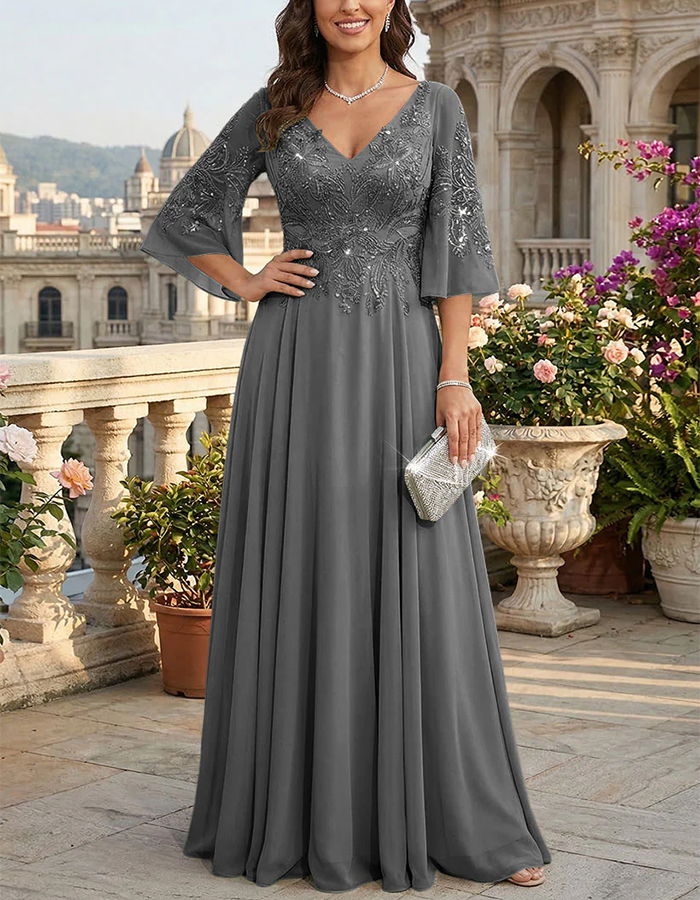 Sage Green Sequin-Embellished Chiffon Maxi Dress