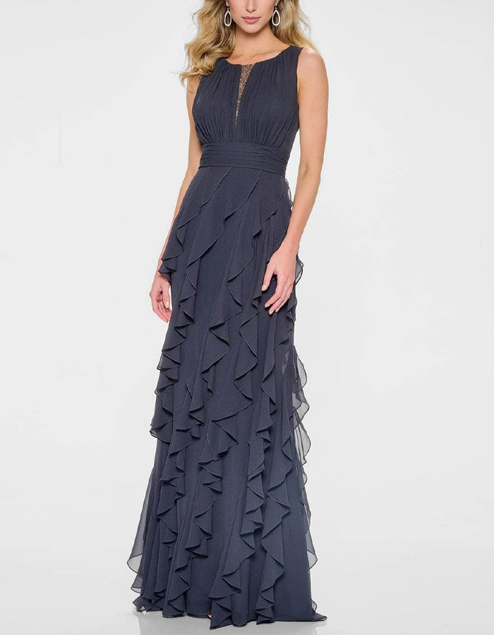 Solid Color Ruffled Chiffon Sleeveless Maxi Dress