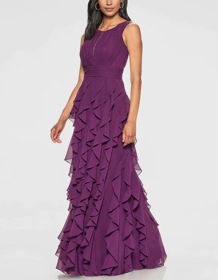 Solid Color Ruffled Chiffon Sleeveless Maxi Dress