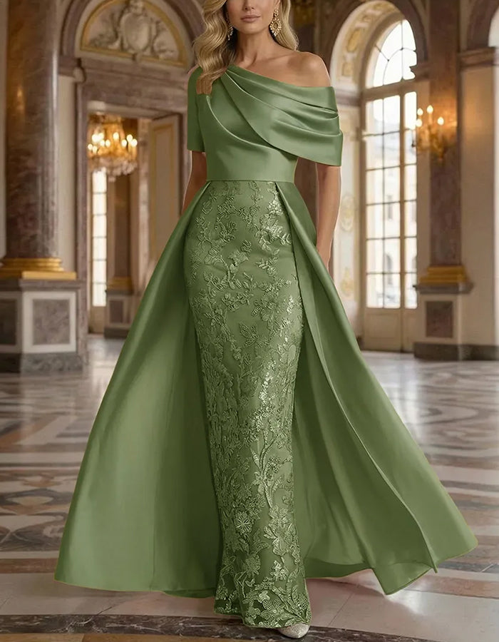 Satin Overlay Sequin Lace Mermaid Maxi Dress