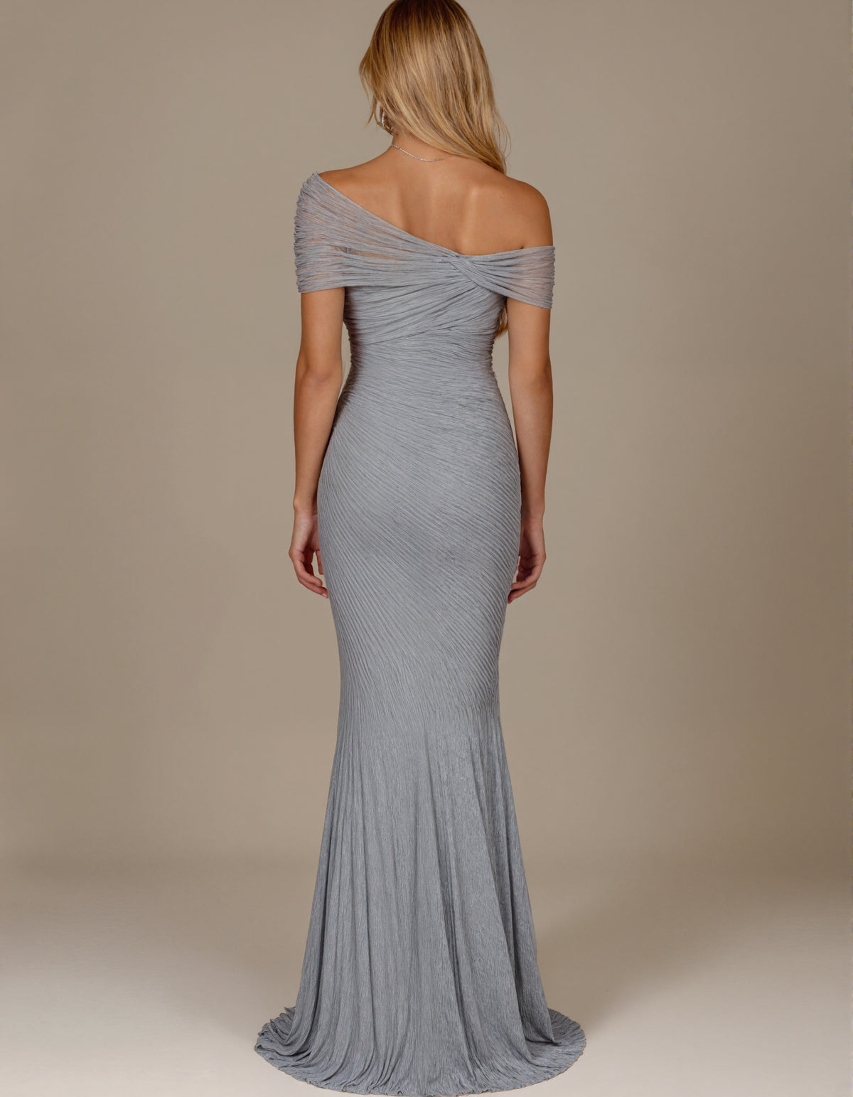 Gray Asymmetrical One Shoulder Pleats Maxi Dress