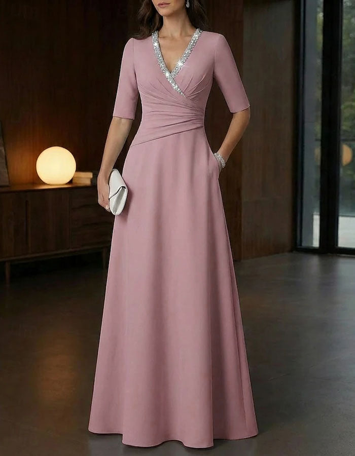 Solid Color V-Neck Sequins Maxi Dress