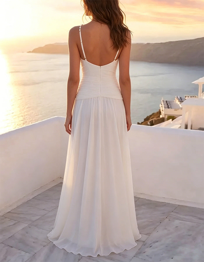 Solid Color Camisole With Draped Chiffon Maxi Dress