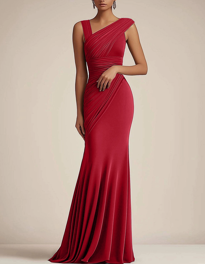 Asymmetrical One-Shoulder Pleated Maxi Dress