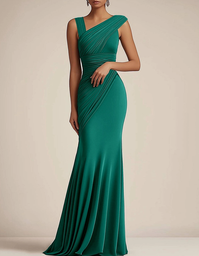 Asymmetrical One-Shoulder Pleated Maxi Dress