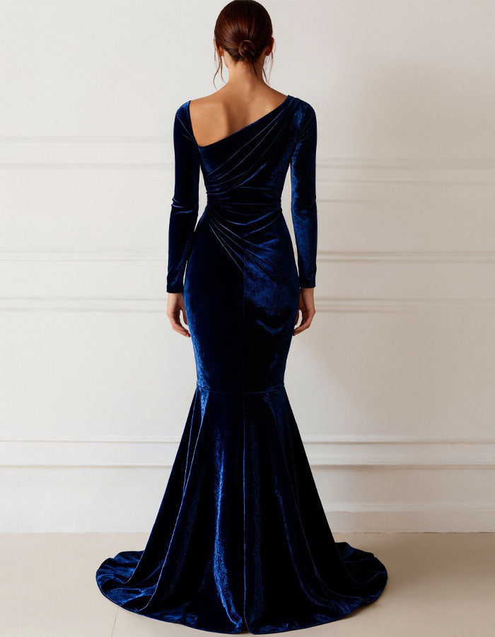 Solid Color Velvet Long Sleeve Maxi Dress