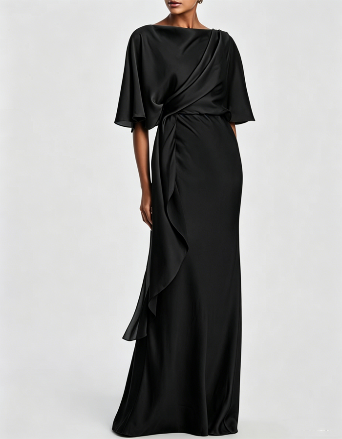 Draped Satin Evening Maxi Dress
