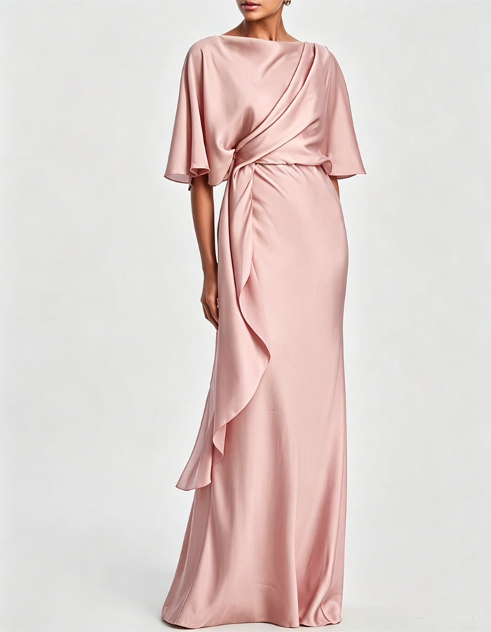 Draped Satin Evening Maxi Dress