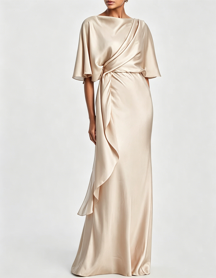 Draped Satin Evening Maxi Dress