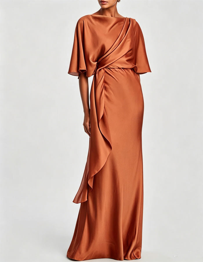 Draped Satin Evening Maxi Dress
