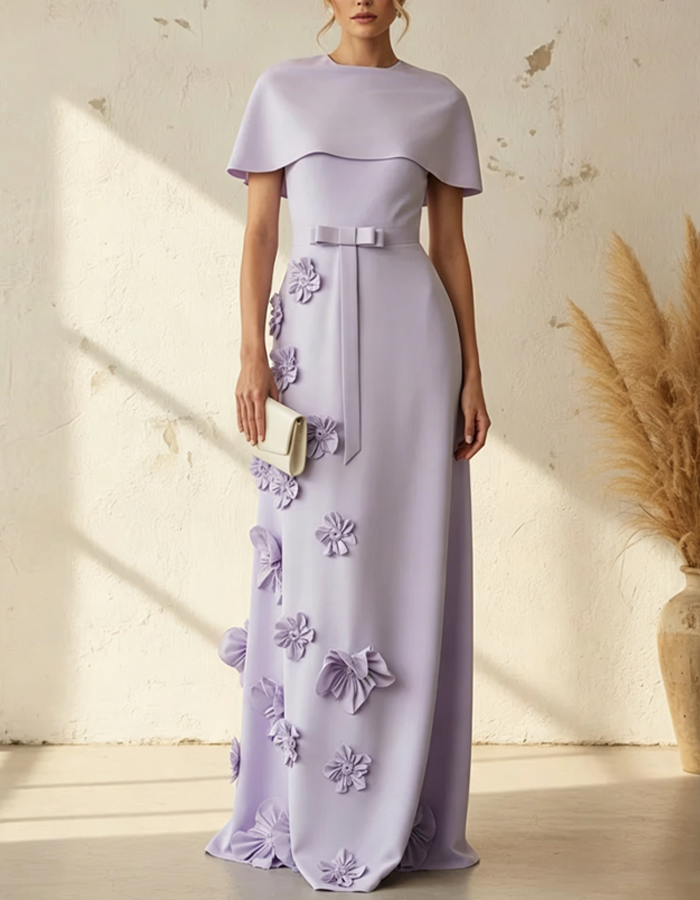 Lavender Shawl with 3D Floral Appliqués Dress