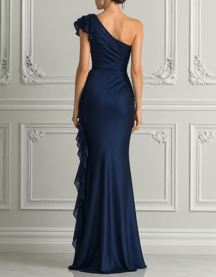Navy Blue One-Shoulder Maxi Dress