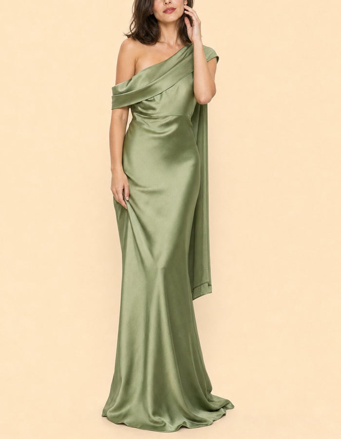 Sage Green Satin Shoulder Maxi Dress