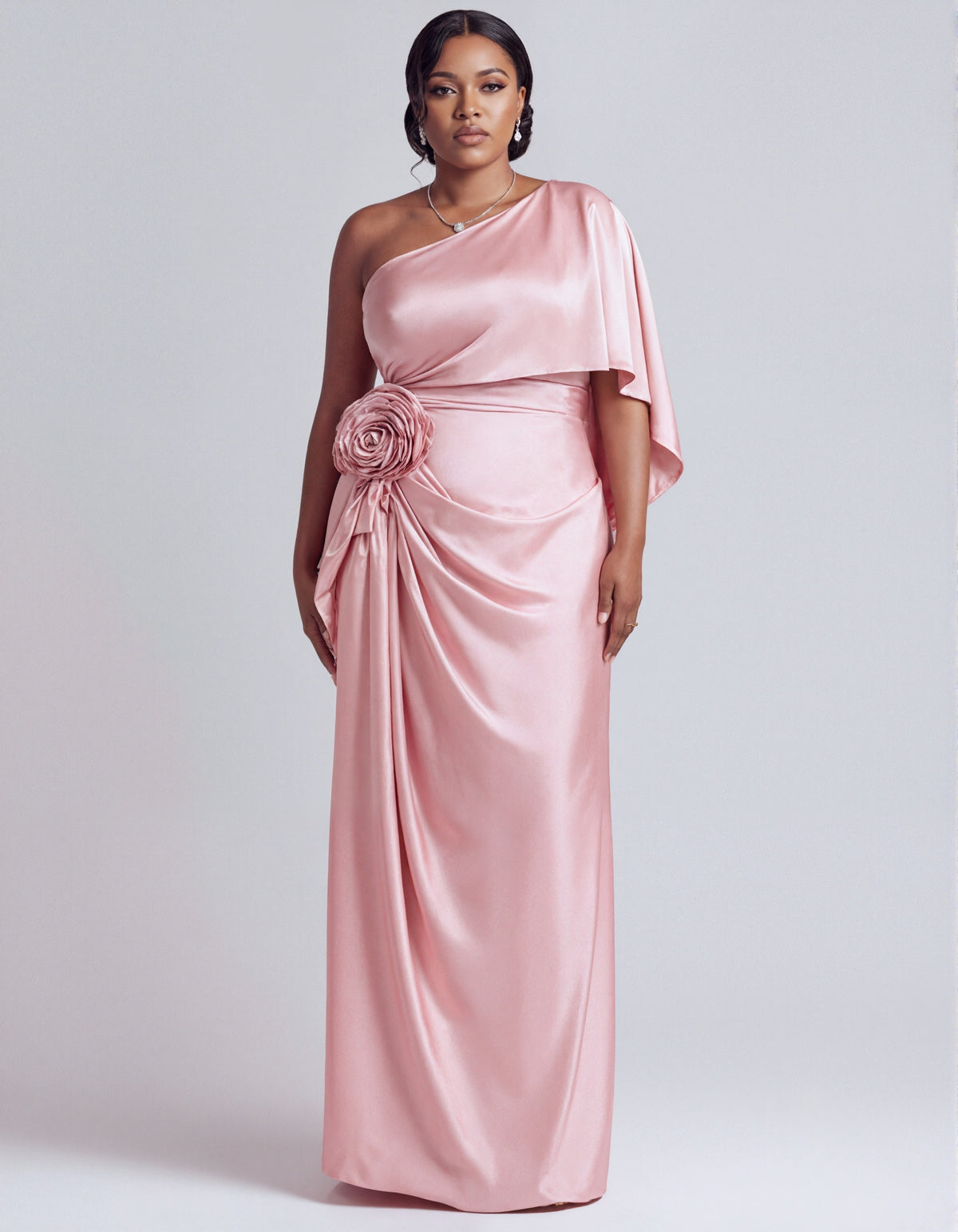 Pink Satin One Shoulder Maxi Dress