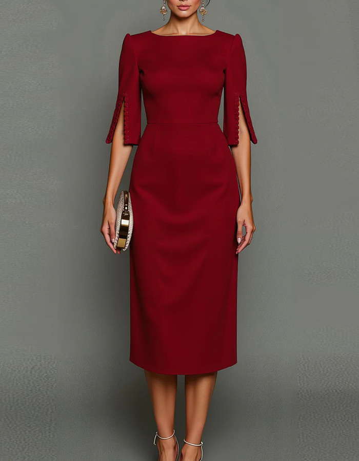 Boat Neck Three-quarter Sleeve Midi Dress