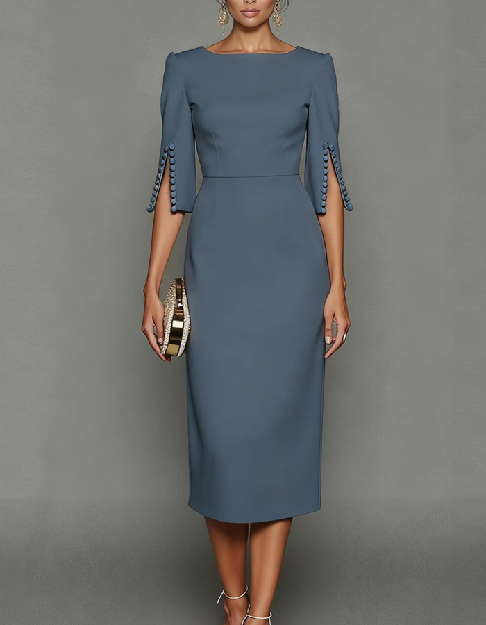 Boat Neck Three-quarter Sleeve Midi Dress