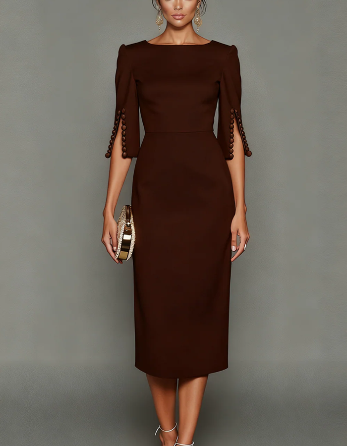 Boat Neck Three-quarter Sleeve Midi Dress