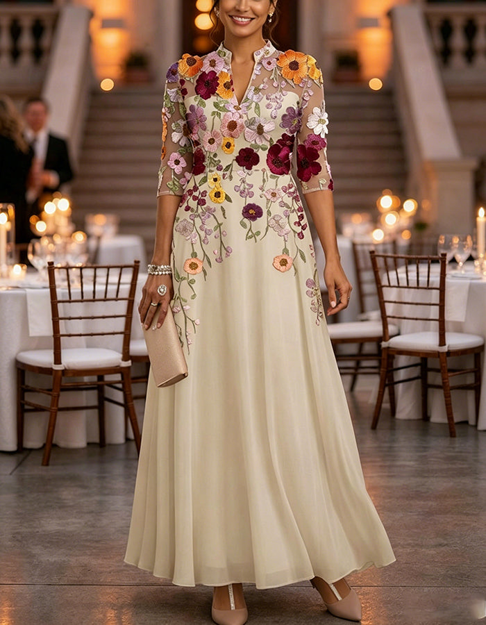 Draped Neck Flowy A-Line Chiffon Maxi Dress