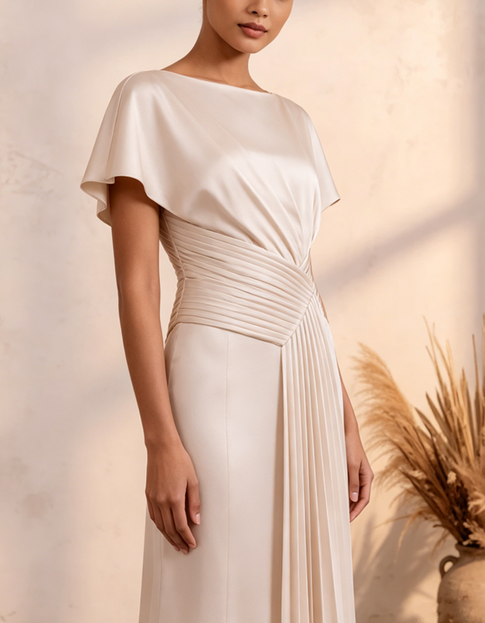 Multi-colored Satin Boat Neck Maxi Dress