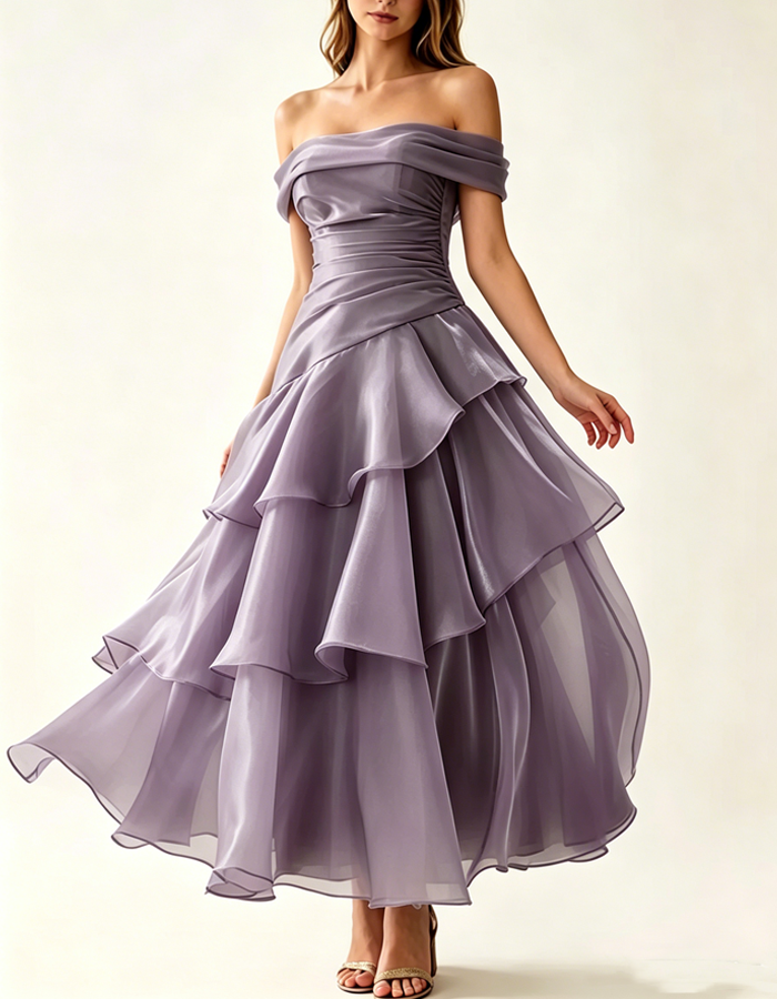 Off-the-shoulder Pleated Maxi Dress